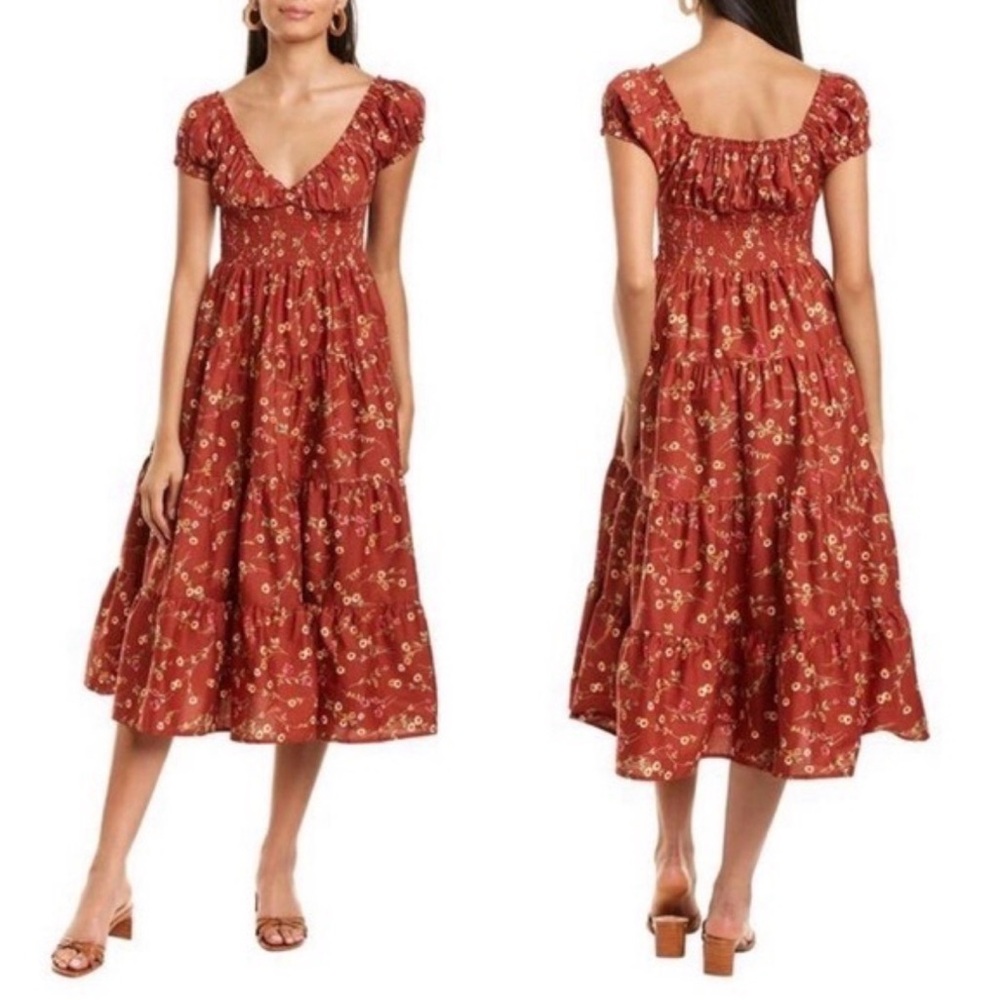 DANIELLE BERNSTEIN Poplin Rust Floral Midi Dress